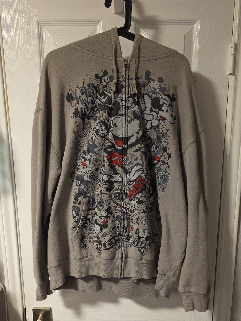 Disney Parks Mickey Allover Print Zip Hoodie in Gray and Black XL